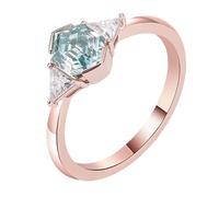 Pinky Promise Ring, The Engagement Ring with Triangle and Green Hexagon Moissanite 1Ct 18K Rose Gold Size P 1/2