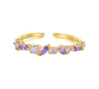 Pinky Promise Ring, The Wedding Ring 9K Yellow Gold Dainty Stackable Open Ring Adjustable with Purple Marquise Amethyst Size M 1/2