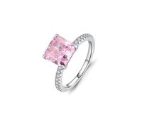 Pinky Promise Ring, White Gold Engagement Ring 9K Pink Square with Pink Princess Shape Created Morganite Size S 1/2