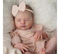 Pinky Reborn Asleep 19 Inches 48CM That Looks Real Baby Girl Doll Lifelike Silicone Vinyl Newborn Soft Doll with Painted Hair Toddlers Toys For Age 3+