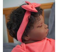 Pinky Reborn Baby Dolls Dark Skin Rosalie 20 Inch 50 cm Baby Doll Soft Vinyl Silicone Cloth Body Newborn Dolls with Rooted Black Curly Hair Magnet Pacifier Birthday Gifts Toys