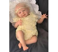 Pinky Reborn Dolls Blue Eyes 18inch 45cm Reborn Toddler Dolls with Rooted Light Blond Hair Lifelike Silicone Vinyl Girl Soft Cuddle Body Toys