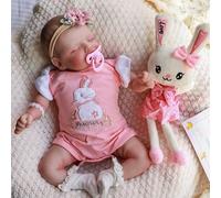 Pinky Reborn Sleeping 20inch 50cm Reborn Dolls Realistic Handmade Soft Cloth Body Real Looking Newborn Reborn Baby Girls Dolls with Hand-Drawing Hair