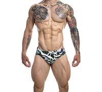 PINKY SENSON Mens Removable Pad Quick Dry Print Swim Briefs Adjustable Drawstring Surfing Short, Camouflage, S