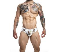 PINKY SENSON Mens Removable Pad Quick Dry Print Swim Briefs Adjustable Drawstring Surfing Short, Leopard, L