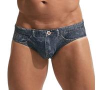 PINKY SENSON Men's Swim Briefs 3D Denim Print Quick-Dry Swimwear Drawstring Low-Rise Beach Shorts for Pool Surfing, Light Black, Medium