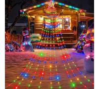 Pinlanuo Christmas Tree Lights Outdoor, 3.5M X9 Strands 350 LEDs Colorful Waterfall Xmas Tree Lights with Topper Star, Mains Powered, Waterproof 8 Modes String Lights for Outdoor Xmas Decoration