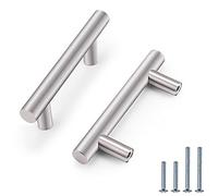 PinLin 10 Pack Cupboard Handles - 64mm Hole Spacing, Brushed Nickel & Stainless Steel T Bar Handles - Silver