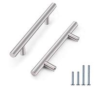 PinLin 10 Pack Cupboard Handles - 90mm Hole Spacing, Brushed Nickel & Stainless Steel T Bar Handles