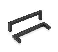 PinLin 10 Pack Kitchen Door Handles 128mm Hole Centre Flat Black Cabinet Handles Stainless Steel Square Cupboard T Bar Handle (Screws Included)