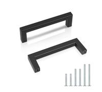 PinLin 10 Pack Matte Black Kitchen Door Handles Square Handles for Cupboards and Drawers Stainless Steel,Cupboard Door Handles 96mm Hole Centre