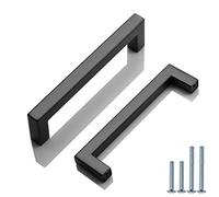 PinLin 15 Pack Cabinet Handles Hole Center 128mm Flat Black Kitchen Door Handles Stainless Steel Drawer Pulls Square T Bar Cupboard Handles with Screws