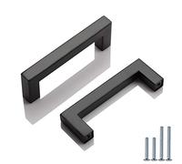 PinLin 15 Pack Cabinet Handles Hole Center 96mm Flat Black Kitchen Door Handles Stainless Steel Drawer Pulls Square T Bar Cupboard Handles with Screws