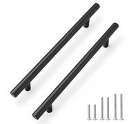 PinLin 15 Pack Cabinet Pulls Hole Center 160mm Stainless Steel Kitchen Cabinet Handles Flat Black Cupboard Door Handles T Bar Drawer Pulls with Screws