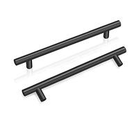 PinLin 15 Pack Cupboard Door Handles 160mm Hole Spacing Black Kitchen Cabinet Pulls Stainless Steel Bar Handle