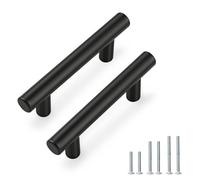 PinLin 15 Pack Cupboard Door Handles 64mm Hole Spacing Black Kitchen Cabinet Pulls Stainless Steel Bar Handle