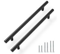 PinLin 15 Pack Kitchen Door Handles 192mm Hole Centre Flat Black Cabinet Handles Stainless Steel Cupboard T Bar Handle