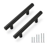 PinLin 15 Pack Kitchen Door Handles 76mm Hole Centre Flat Black Cabinet Handles Stainless Steel Cupboard T Bar Handle