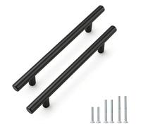 PinLin 20 Pack Kitchen Door Handles 128mm Hole Centre Flat Black Cabinet Handles Stainless Steel Cupboard T Bar Handle (Screws Included)