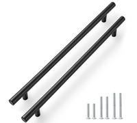 PinLin 20 Pack Kitchen Door Handles 224mm Hole Centre Flat Black Cabinet Handles Stainless Steel Cupboard T Bar Handle (Screws Included)