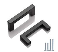 PinLin 5 Pack Kitchen Cabinet Door Handles Stainless Steel Bedroom Dresser Cup Board Pulls Hole Centre 76mm Width 12mm Black Square T Bar Handle