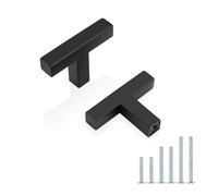 PinLin 5 Pack Kitchen Cabinet Door Handles Stainless Steel Bedroom Dresser Cupboard Pulls Single Hole Width 10mm Black Square T Bar Handle