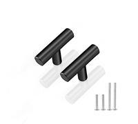 PinLin 5 Pack Kitchen Door Handles Single Hole Flat Black Cabinet Handles Stainless Steel Cupboard T Bar Handle (Screws Included)