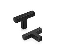 PinLin 5 Pack Kitchen Door Knobs Single Hole Flat Black Cabinet T Knobs Stainless Steel Square Cupboard Knobs (Screws Included)