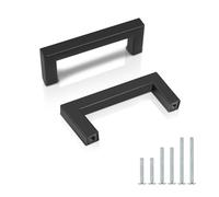 PinLin 5 Pack Matte Black Kitchen Cabinet Handles Stainless Steel Cabinet Handles 76mm Hole to Hole,Sqaure Kitchen Cupboard Handles