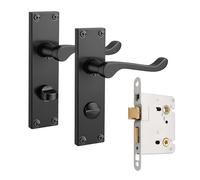 Pinlin Bathroom Matte Black Door Handles, Elegant Door Handle Set, Victorian Scroll Door Lever with 57mm Sashlock Latch, Ideal for Internal Wooden Bathroom and Toilet Doors