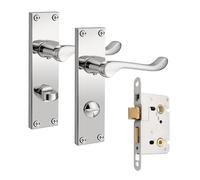 Pinlin Bathroom Polished Chrome Door Handles, Elegant Door Handle Set, Victorian Scroll Door Lever with 45mm Sashlock Latch, Ideal for Internal Wooden Bathroom and Toilet Doors