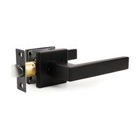 Pinlin Matte Black Cube Lever on Square Rose Door Handles, Internal Door Handle Sets for Interior Wooden Doors, Door Lever with Adjustable Mortice Latch, Interior Door Handles for Home & Office