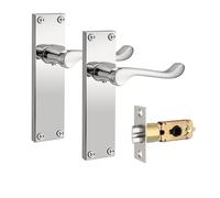 Pinlin Polished Chrome Elegance Range Polished Chrome Victorian Scroll Lever Latch Handles, Door Lever with Adjustable Mortice Latch, Contemporary Design for Internal Wooden Doors
