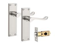 Pinlin Satin Nickel Elegance Range Victorian Scroll Lever Latch Handles, Door Lever with Adjustable Mortice Latch, Contemporary Design for Internal Wooden Doors