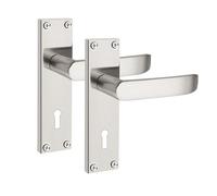 PinLin Satin Nickel Elegance Range Victorian Straight Lever Latch Handles, Entry Lock Door Handles, Contemporary Design for Internal Wooden Doors