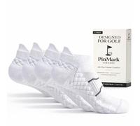 PinMark Threads Golf Socks For Men, Ankle Low-Cut, Moisture-Wicking, Cushioned, Breathable Mesh, Arch Support, 4-Pair Pack, White, 10-13