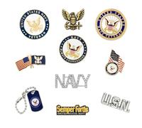 PinMart Officially Licensed U.S. Navy Lapel Pin - United States Navy Military Emblem Pin - Gold or Nickel Plated Enamel Brooch with Secure Clutch Back, 10pc Pin Set, Metal, no gemstone