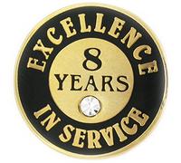 PinMart's Gold Plated Excellence in Service Enamel Lapel Pin w/ Rhinestone - 5 Years