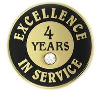 PinMart's Gold Plated Excellence in Service Enamel Pin Badges w Rhinestone - 1 Year