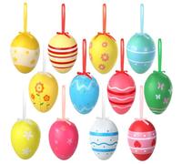 Pinmxaex 24 Pcs Easter Hanging Eggs Decorations, Hand Painted Plastic Easter Tree Ornaments with Stripes Dots Flowers for Home Party School Office Indoor Outdoor Easter Decorations and Gifts