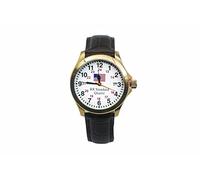 Pinnacle Awards Canada Approved Rail Road Wrist Watch U S A Flag Date Stainless Steal Gold Case, Gold, Dress