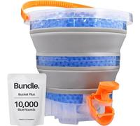 PINNACLE DYNAMICS Collapsible Gel Blaster Ammo Bucket - BUNDLE - Foldable Gel Blaster Depot with 10,000 Rounds - Portable Splatter Blaster Accessories - Large Capacity Container & Nozzle