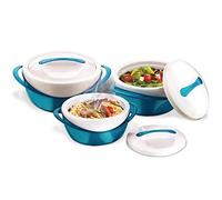 Pinnacle Insulated Casserole Dish with Lid 3 pc. set 2.6/1.25/.6 qt. Elegant Hot Pot Food Warmer/Cooler - Large Thermal Soup/Salad Serving Bowl Stainless Steel, Best Gift Set for Moms, Holidays - Teal