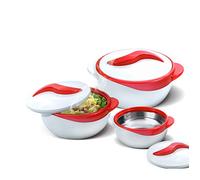 Pinnacle Insulated Casserole Dish with Lid 3 pc. Set 2.6/1.5/1 qt. Hot Pot Food Warmer/Cooler -Thermal Soup/Salad Serving Bowl- Stainless Steel Hot Food Container-Best Gift Set for Moms -Holidays