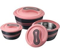 Pinnacle Insulated Casserole Dishes with Lid 3 pc Set - 2.5/1.4/0.9 litre Hot Pot Food Warmer/Cooler - Thermal Soup/Salad Serving Dishes with Lids - Stainless Steel Hot Food Container Gift Set for Mum