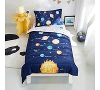 PINNKKU 4-Piece Toddler Bedding Set, Includes 1 Flat Sheet, 1 Fitted Sheet, 1 Comforter and 1 Reversible Pillowcase, Standard Toddler Comforter & Sheet Set, Ultra Soft Toddler Bed Set, Solar System