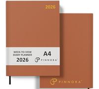 Pinnora 2026 Diary A4 Week to View, Leather Tan Year Planner Organiser 2026 Week To View, 2026 Planner, Home, School & Office, Hard Back 2026 Diaries A5 & A4 2026 Diary in Day Per Page & Week To View