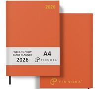 Pinnora 2026 Diary A4 Week to View, Orange Year Planner Organiser 2026 Week To View, 2026 Planner, Home, School & Office, Hard Back 2026 Diaries, A5 & A4 2026 Diary in Day Per Page & Week To View