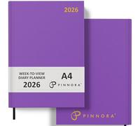 Pinnora 2026 Diary A4 Week to View, Purple Year Planner Organiser 2026 Week To View, 2026 Planner, Home, School & Office, Hard Back 2026 Diaries, A5 & A4 2026 Diary in Day Per Page & Week To View
