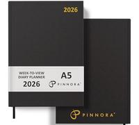 Pinnora 2026 Diary A5 Week to View, Black Year Planner Organiser 2026 Week To View, 2026 Planner, Home, School & Office, Hard Back 2026 Diaries, A5 & A4 2026 Diary in Day Per Page & Week To View